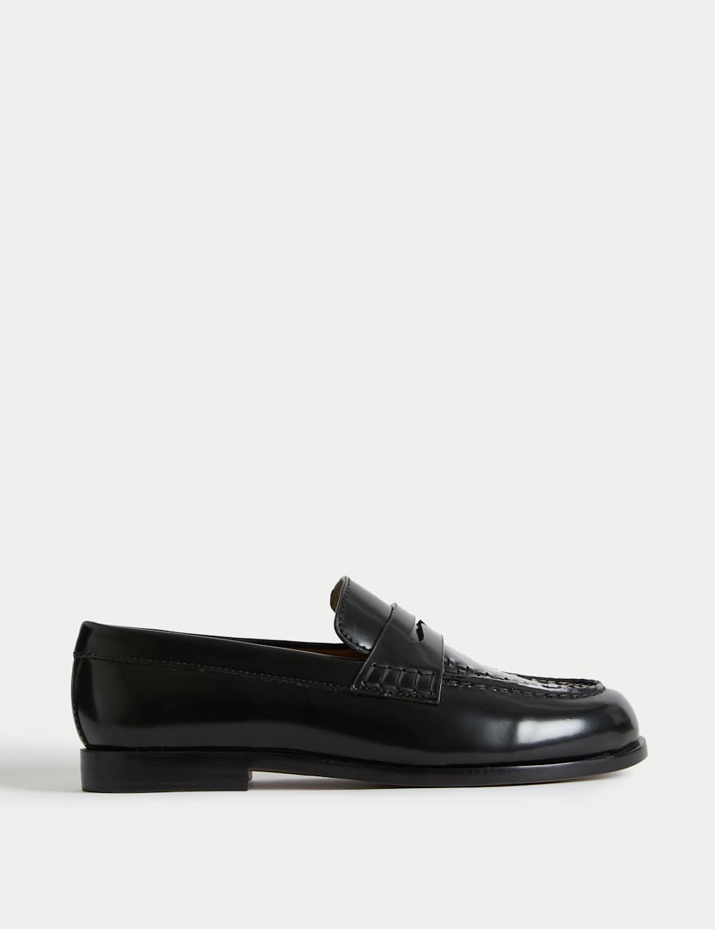 M&S Leather Slip On Flat Loafers Black