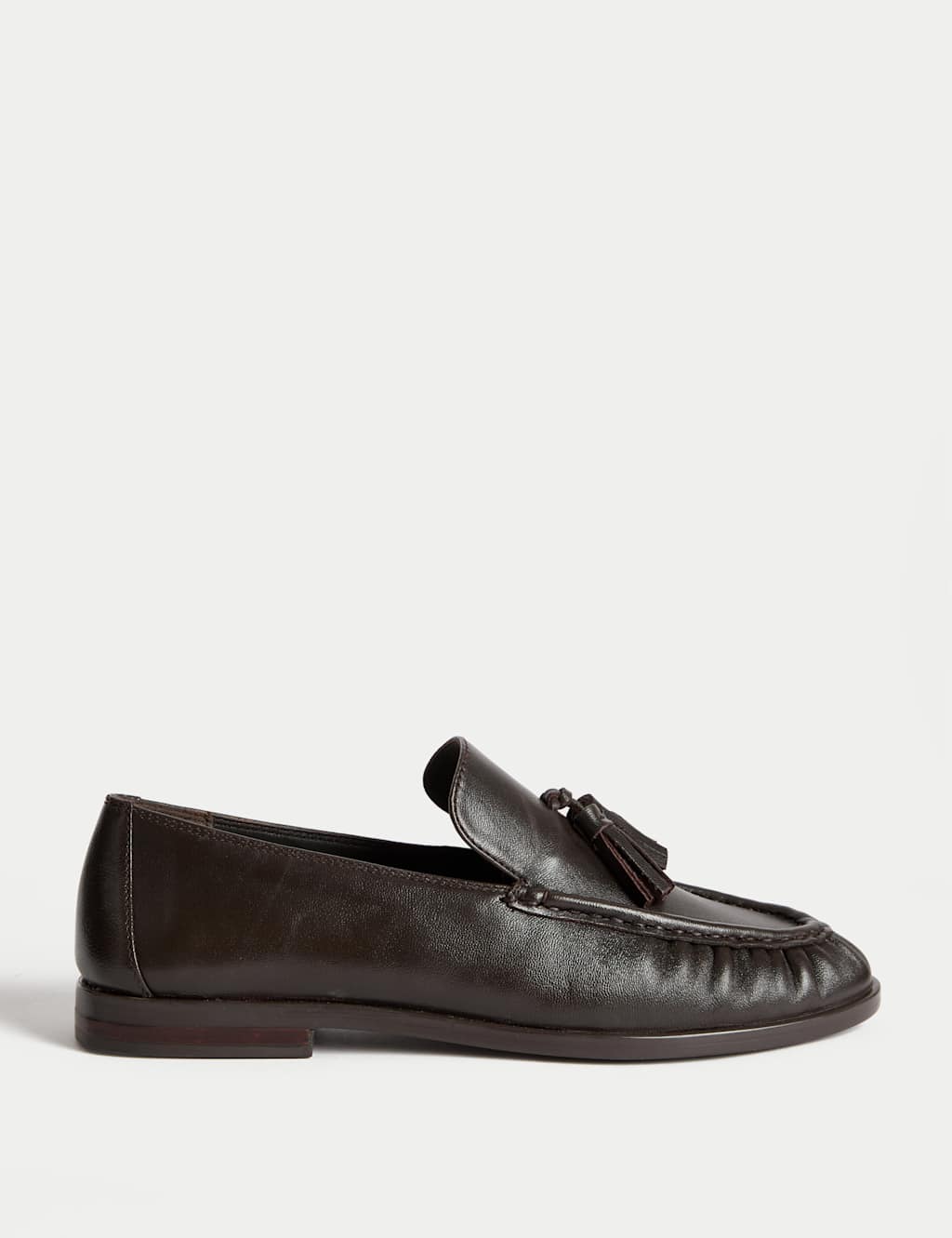 M&S Leather Tassel Flat Loafers Brown