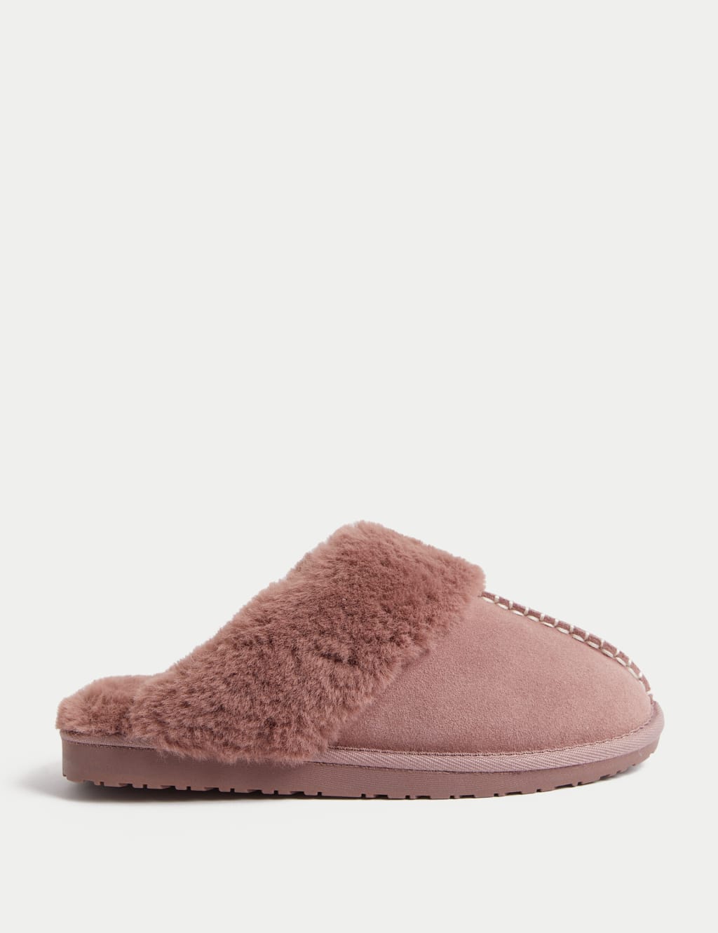 Suede Faux Fur Cuff Mule Slippers