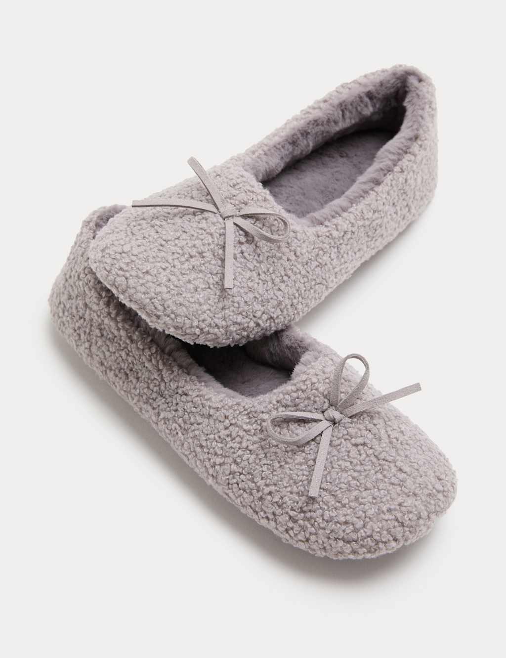 M&S Borg Ballerina Slippers Light Grey