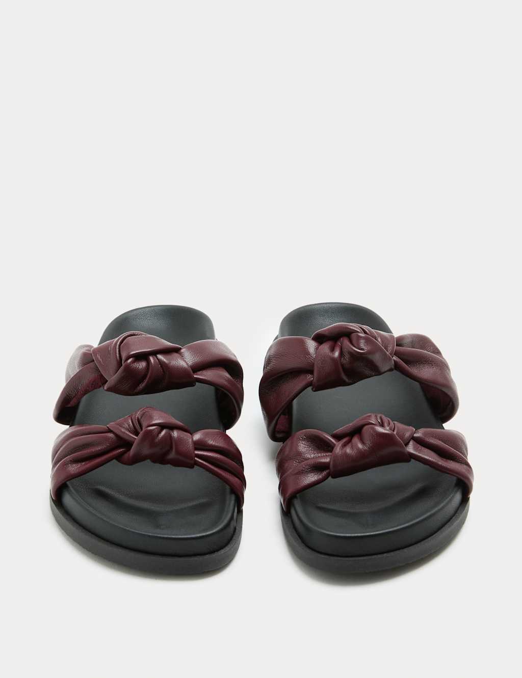 M&S Leather Knot Flat Footbed Sandals Burgundy