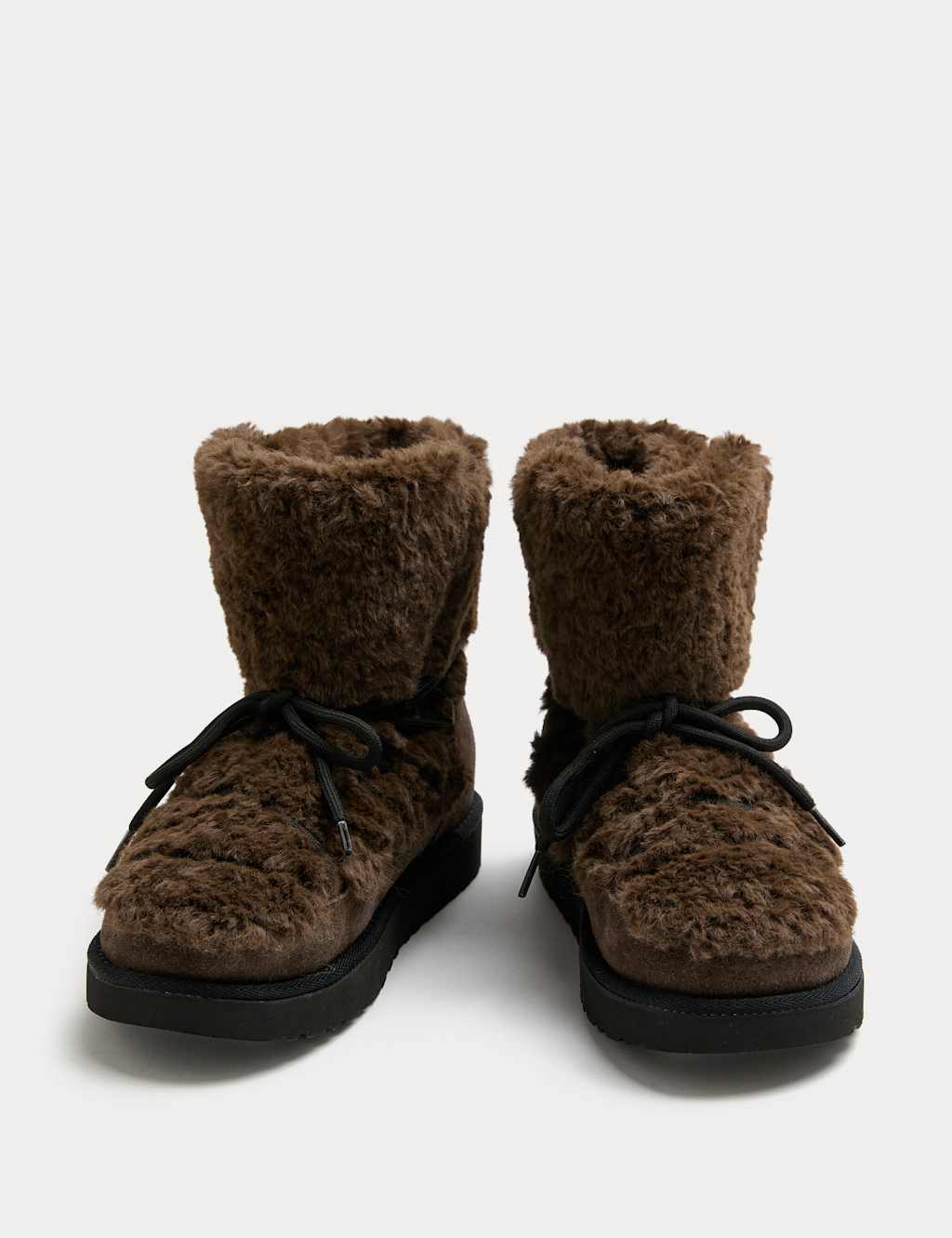 M&S Women's Borg Chunky Lace Up Winter Boots - 4 - Dark Brown Mix