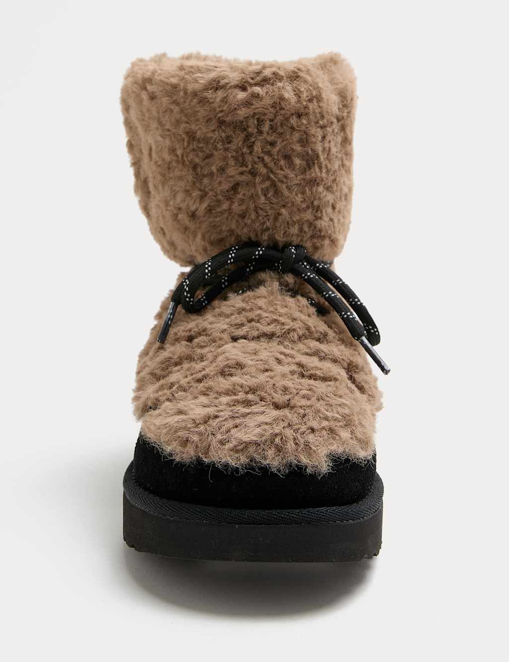 M&S Women's Borg Chunky Lace Up Winter Boots - 4 - Black Mix