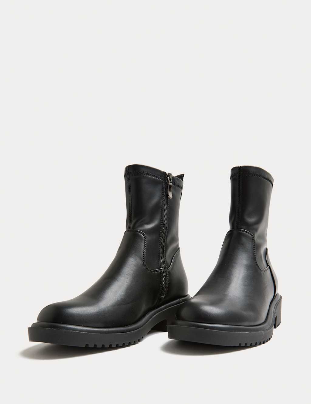 M&S Block Heel Sock Ankle Boots Black