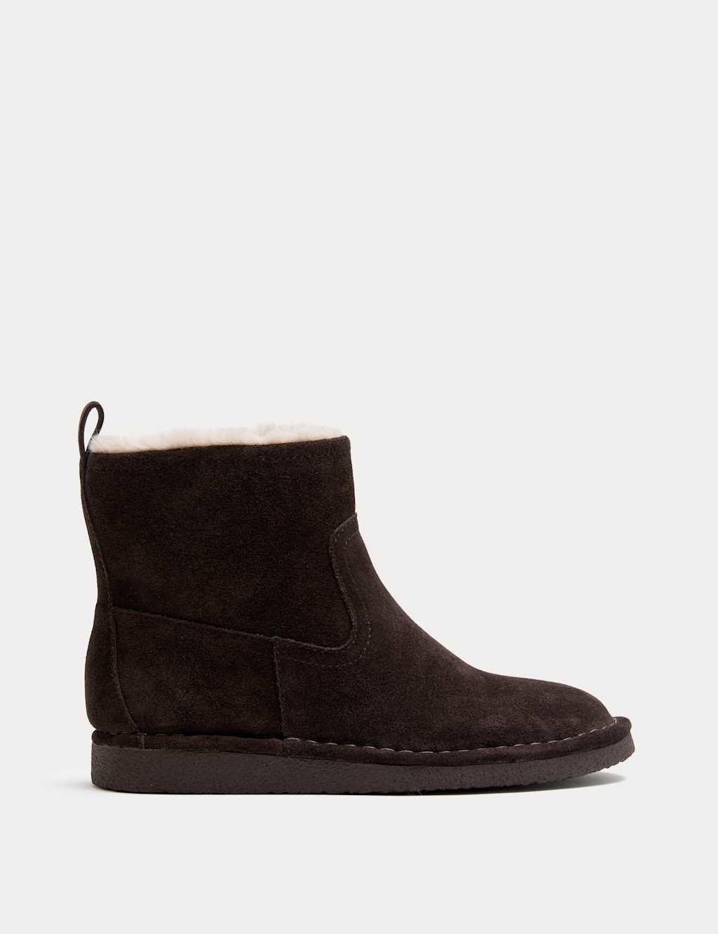 M&S Suede Faux Fur Lining Flat Ankle Boots Chocolate