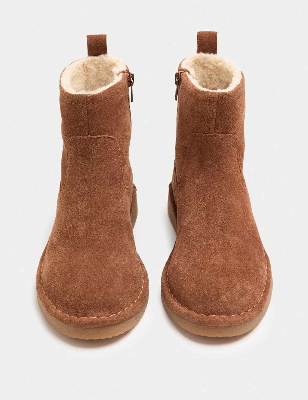 M&S Suede Faux Fur Lining Flat Ankle Boots Tan
