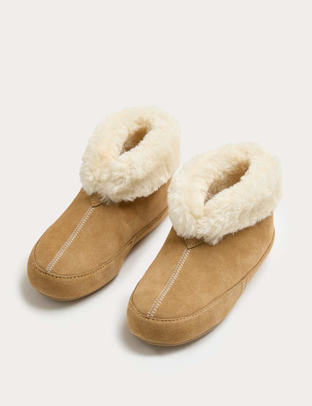 M&S Suede Slipper Boots Tan