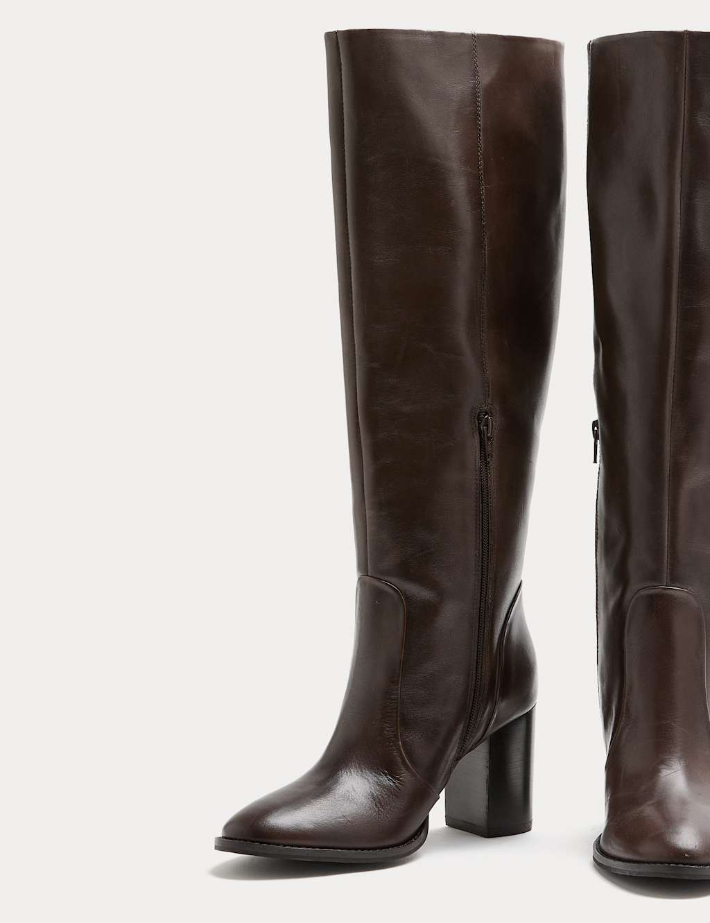 M&S Leather Block Heel Knee High Boots Brown