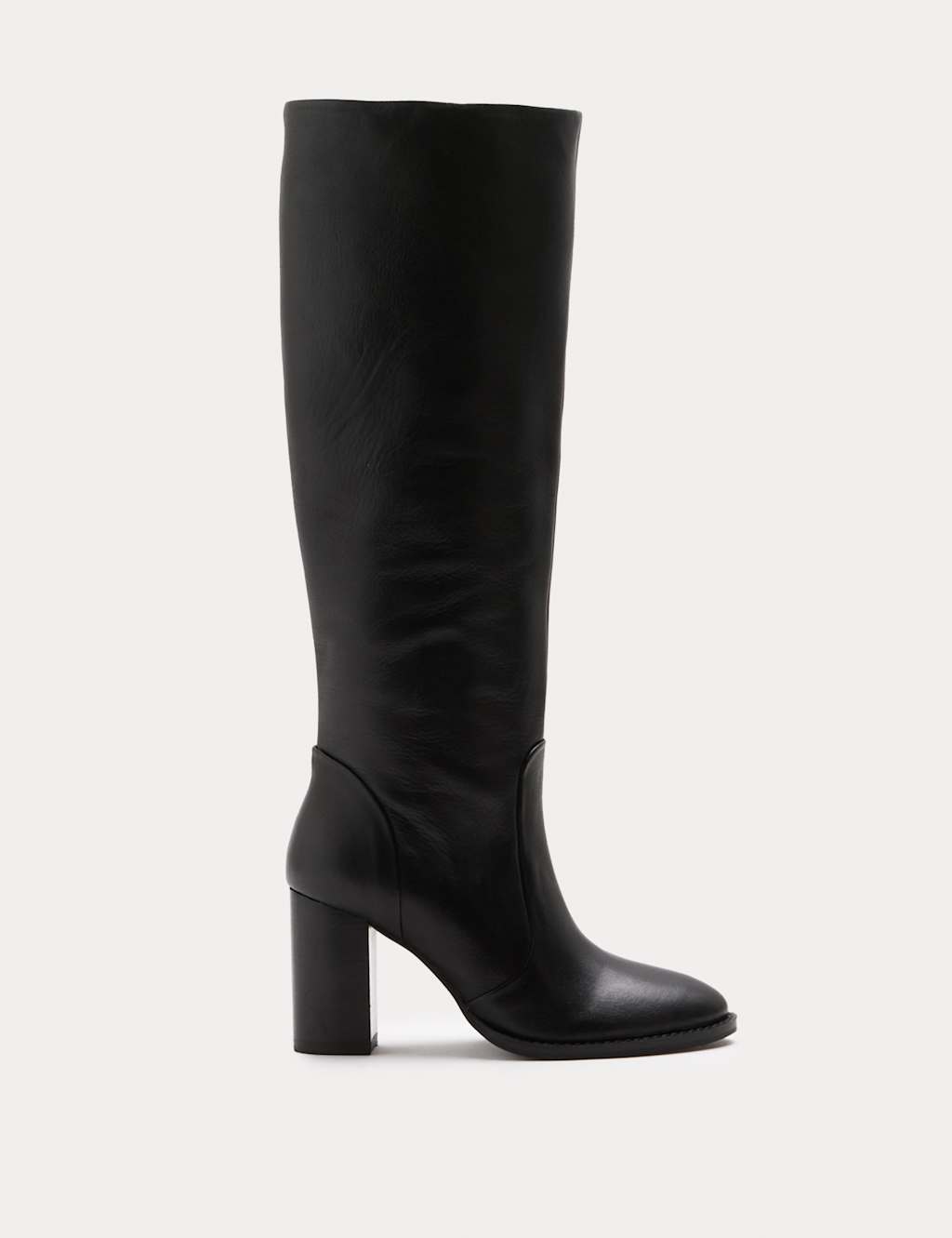 M&S Leather Block Heel Knee High Boots Black
