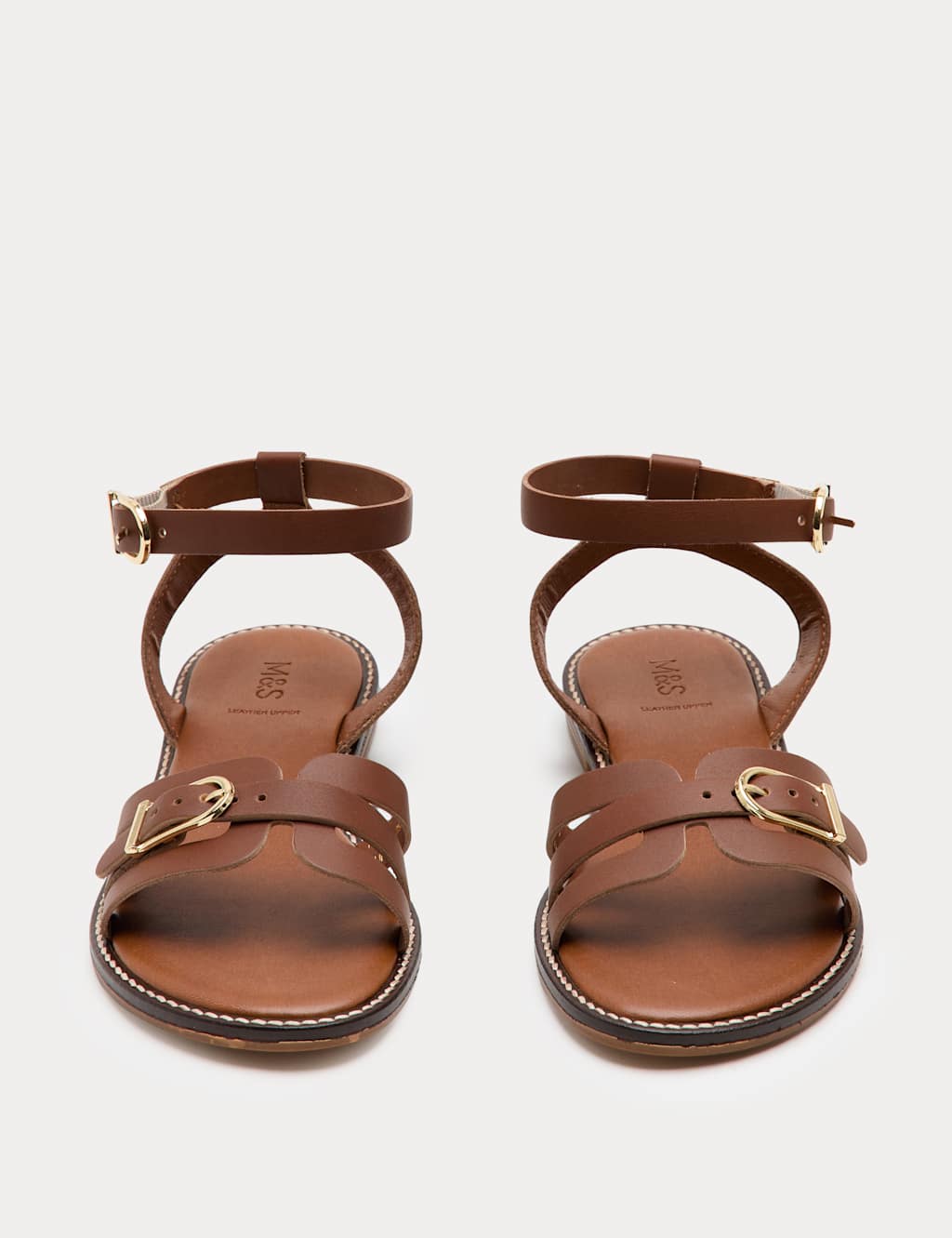 M&S Women's Leather Buckle Ankle Strap Sandals - 4 - Tan
