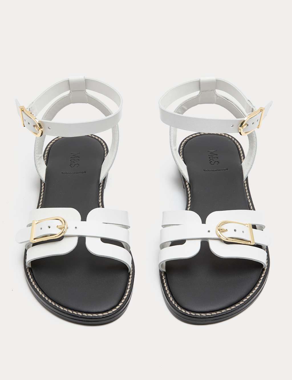 M&S Women's Leather Buckle Ankle Strap Sandals - 8 - White