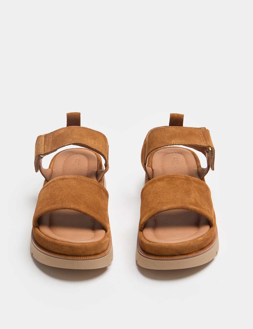 M&S Women's Suede Ankle Strap Flatform Sandals - 7 - Tan