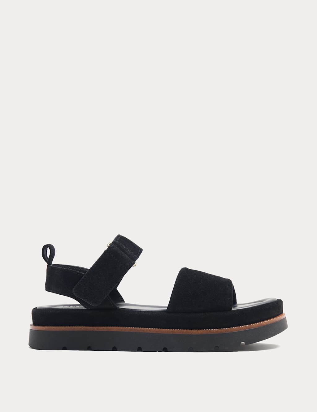 M&S Women's Suede Ankle Strap Flatform Sandals - 7 - Black