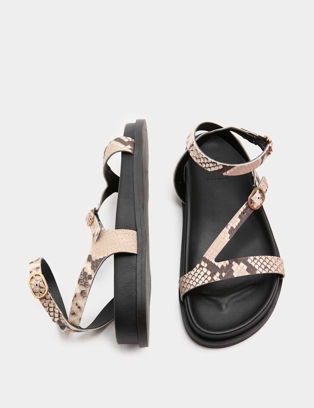 M&S Women's Leather Buckle Ankle Strap Flat Sandals - 4 - Black Mix