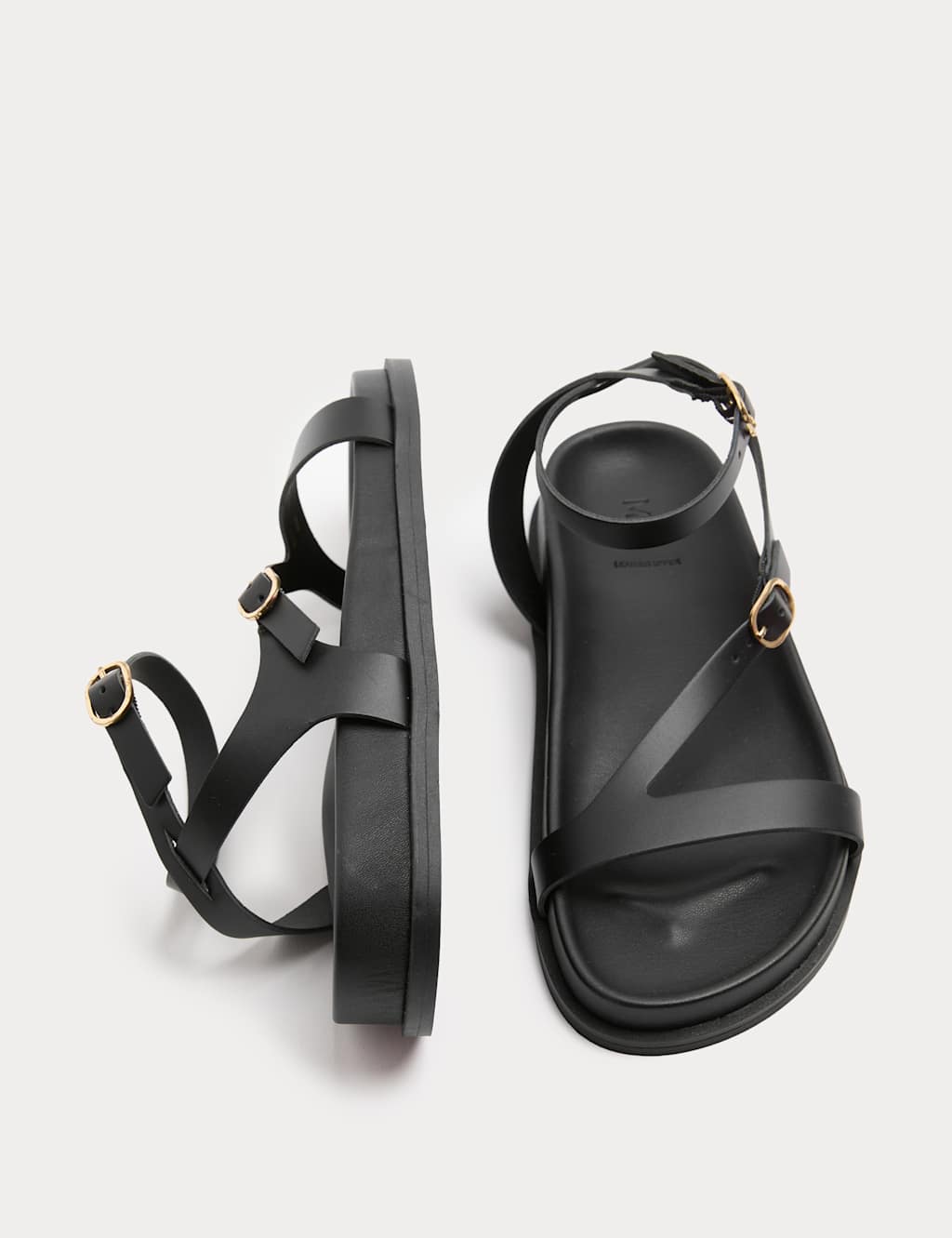 M&S Women's Leather Buckle Ankle Strap Flat Sandals - 5 - Black
