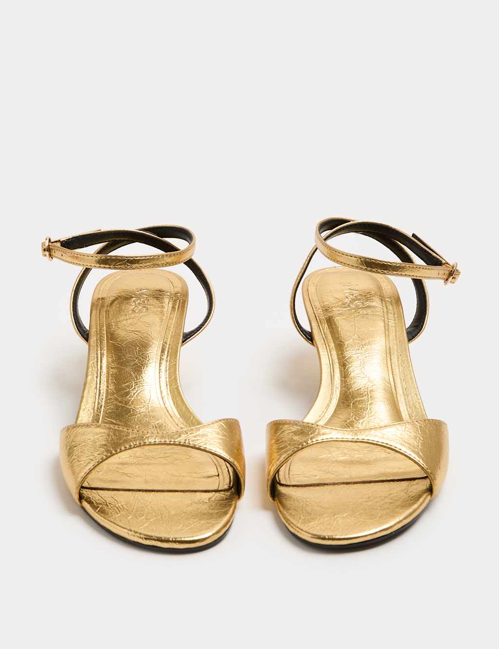 M&S Women's Ankle Strap Kitten Heel Peep Toe Sandals - 3 - Gold