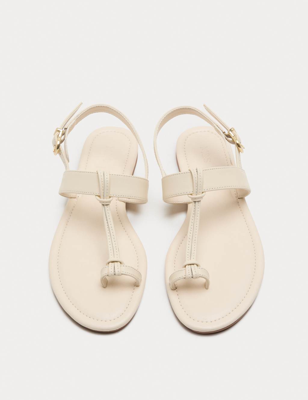 M&S Women's Leather Ankle Strap Flat Toe Loop Sandals - 8 - White