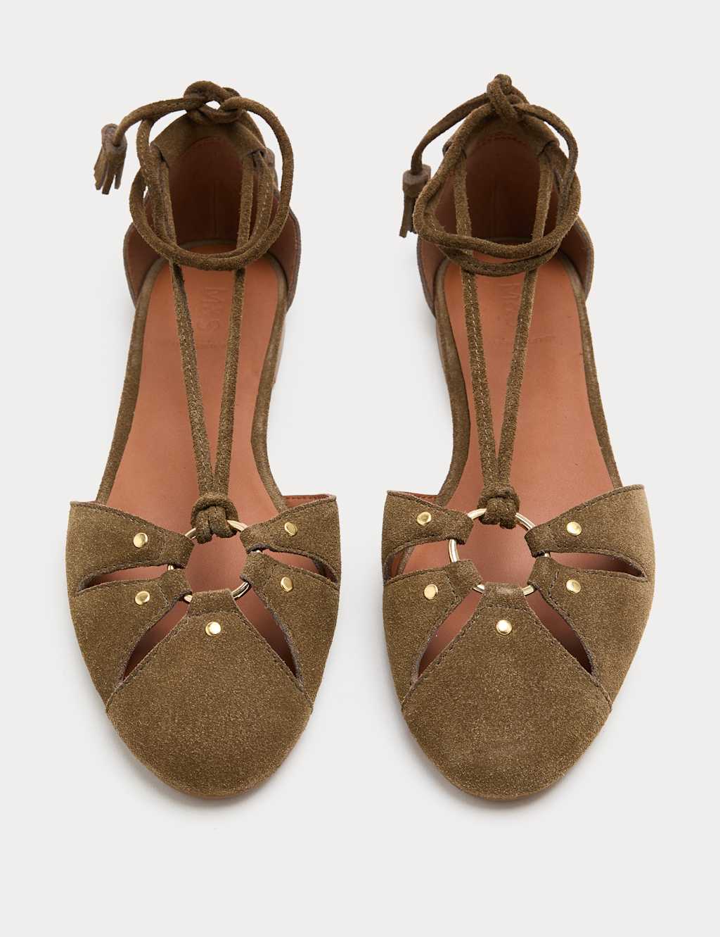 M&S Women's Suede Ring Detail Tie Up Flat Shoes - 7 - Khaki