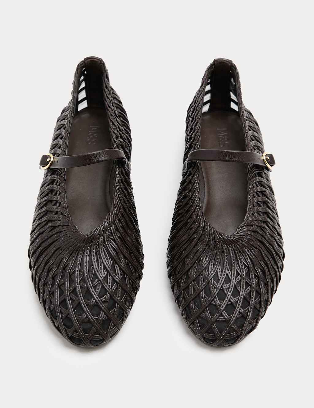 M&S Women's Woven Flat Mary Jane Ballet Pumps - 6 - Dark Brown