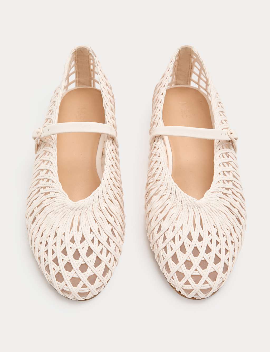 M&S Women's Woven Flat Mary Jane Ballet Pumps - 8 - Soft White