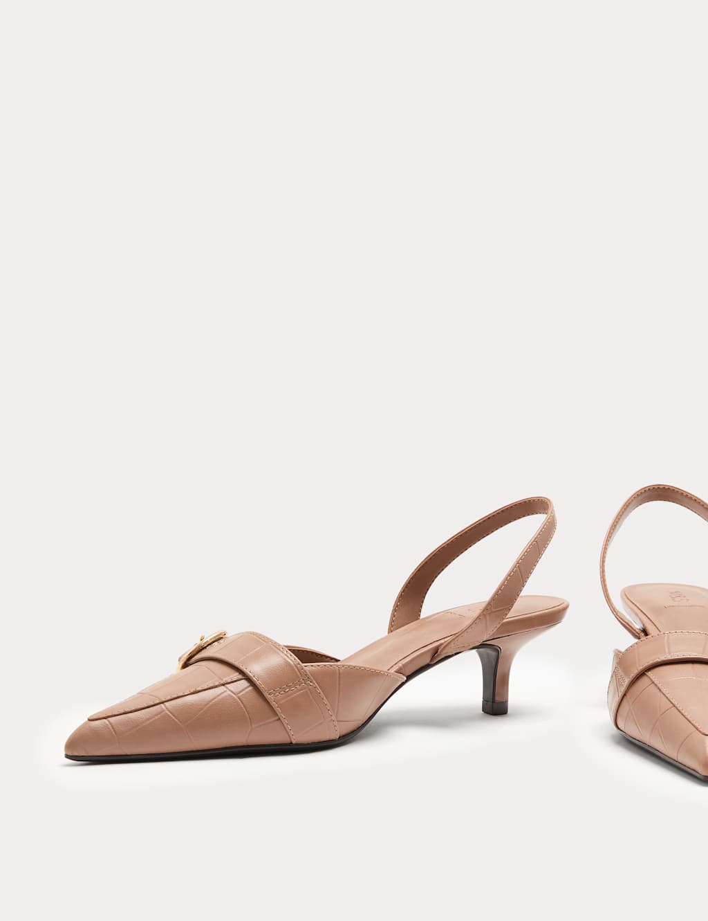 M&S Women's Leather Kitten Heel Slingback Shoes - 7 - Nude