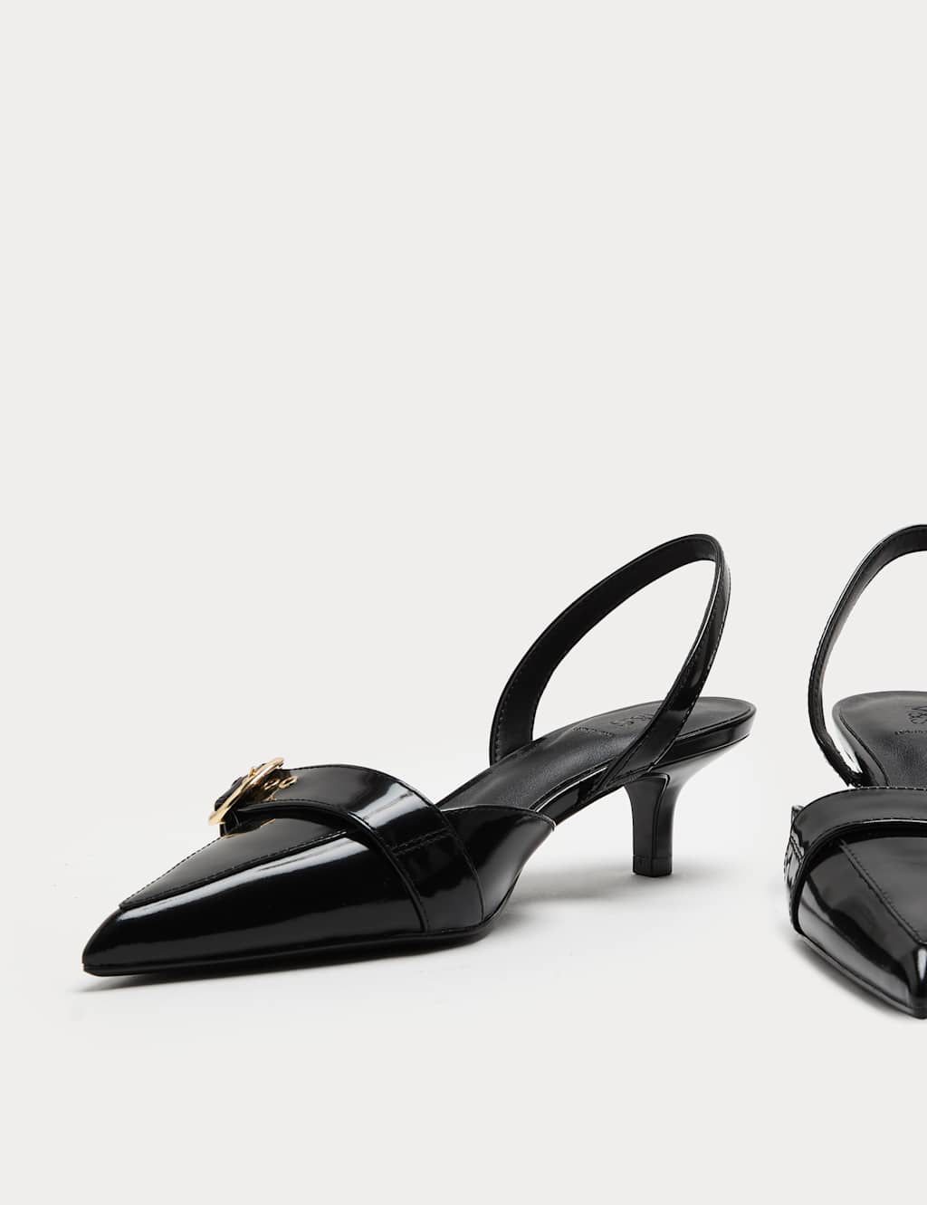 M&S Women's Leather Kitten Heel Slingback Shoes - 5 - Black