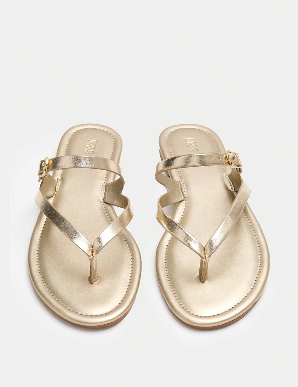 M&S Women's Buckle Flat Toe Loop Mule Sandals - 3 - Gold