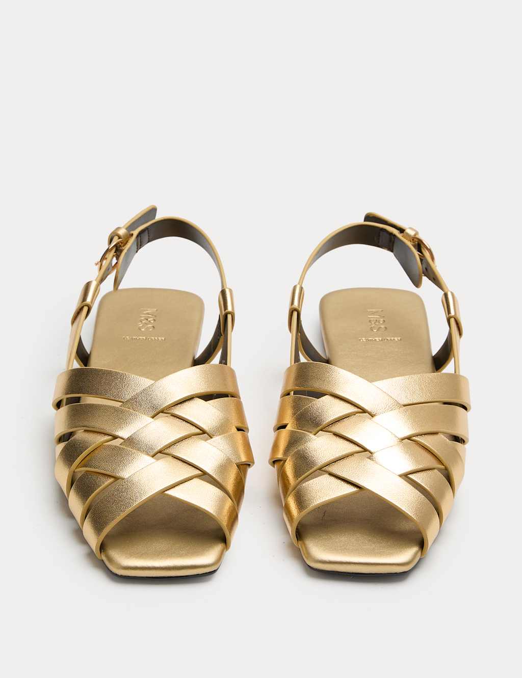 M&S Women's Leather Woven Flat Slingback Sandals - 7 - Gold