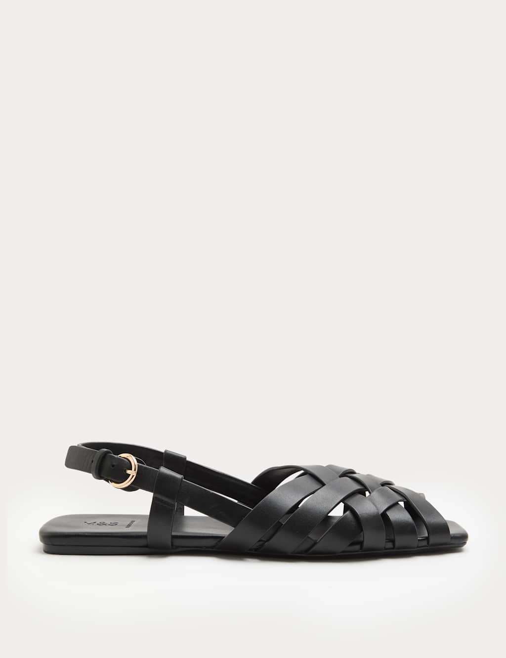 M&S Women's Leather Woven Flat Slingback Sandals - 5 - Black