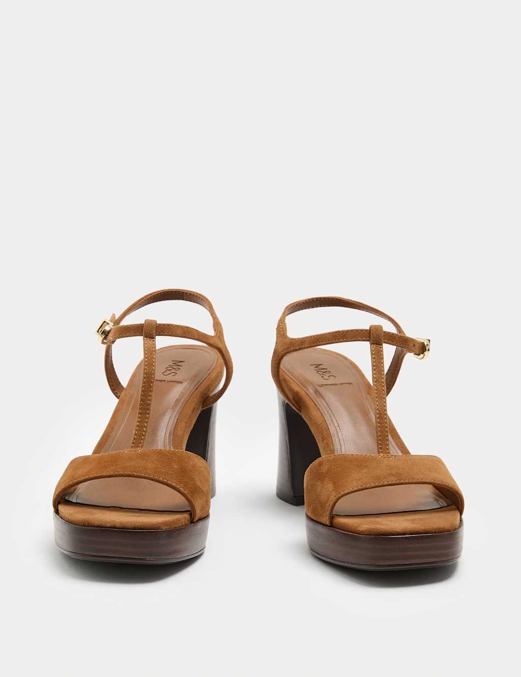 M&S Women's Suede T-Bar Platform Heel Sandals - 5 - Tan