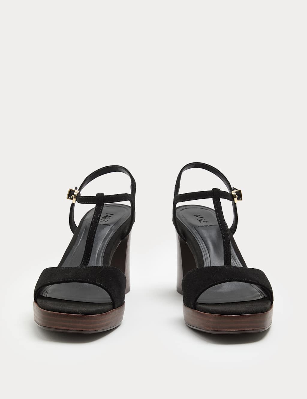 M&S Women's Suede T-Bar Platform Heel Sandals - 6 - Black