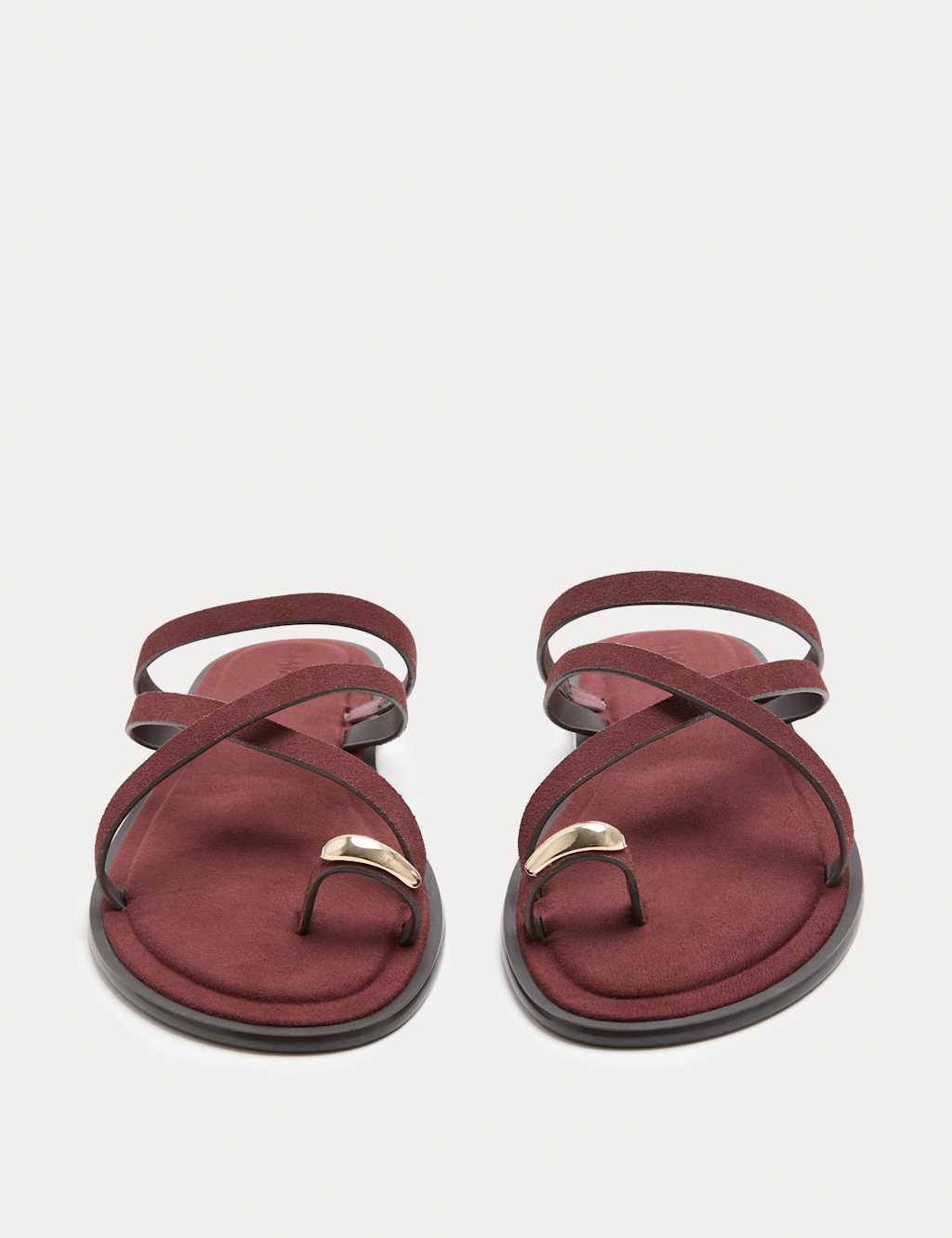 M&S Women's Suede Strappy Flat Toe Loop Sandals - 7 - Burgundy
