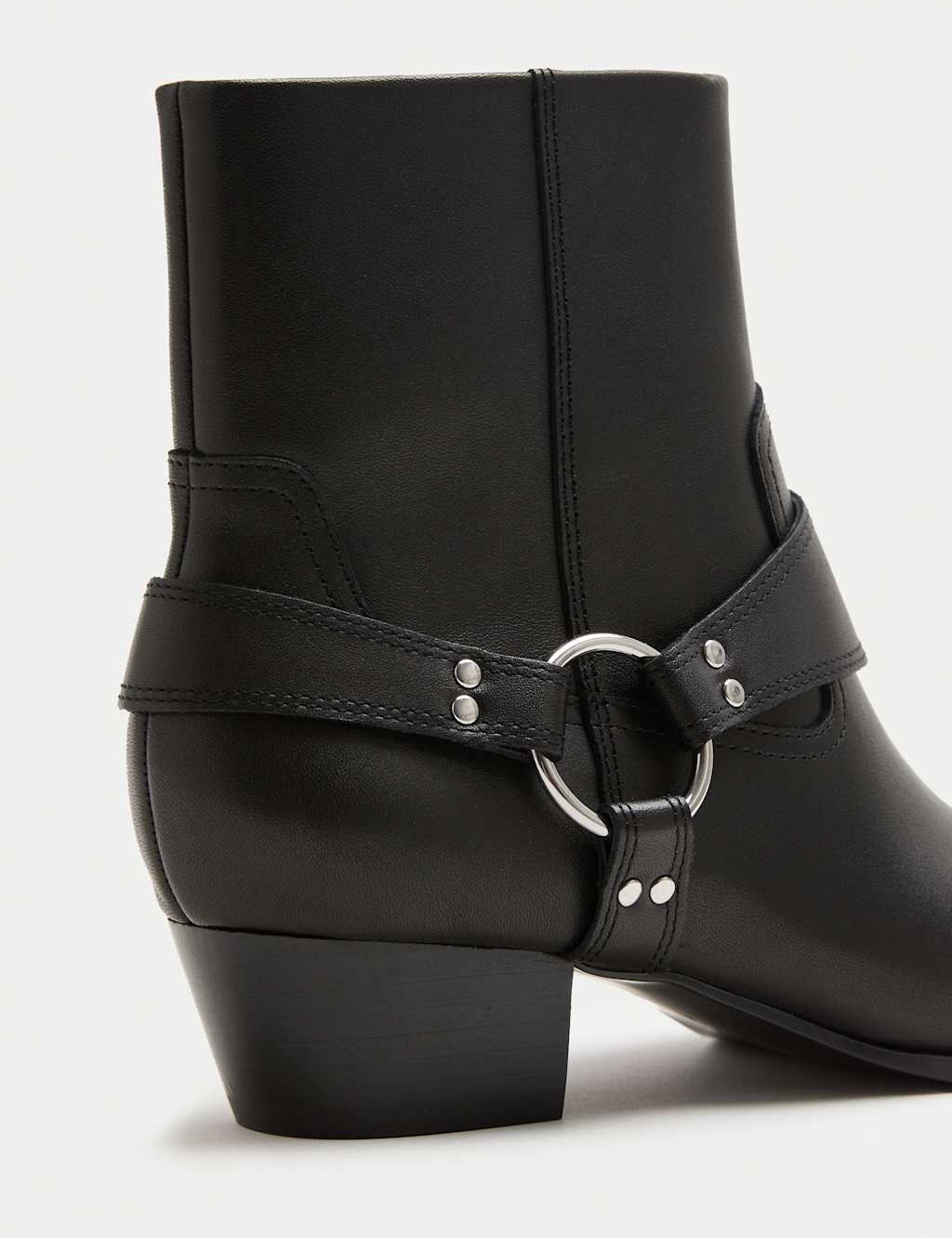 M&S Women's Leather Harness Square Toe Ankle Boots - 4 - Black