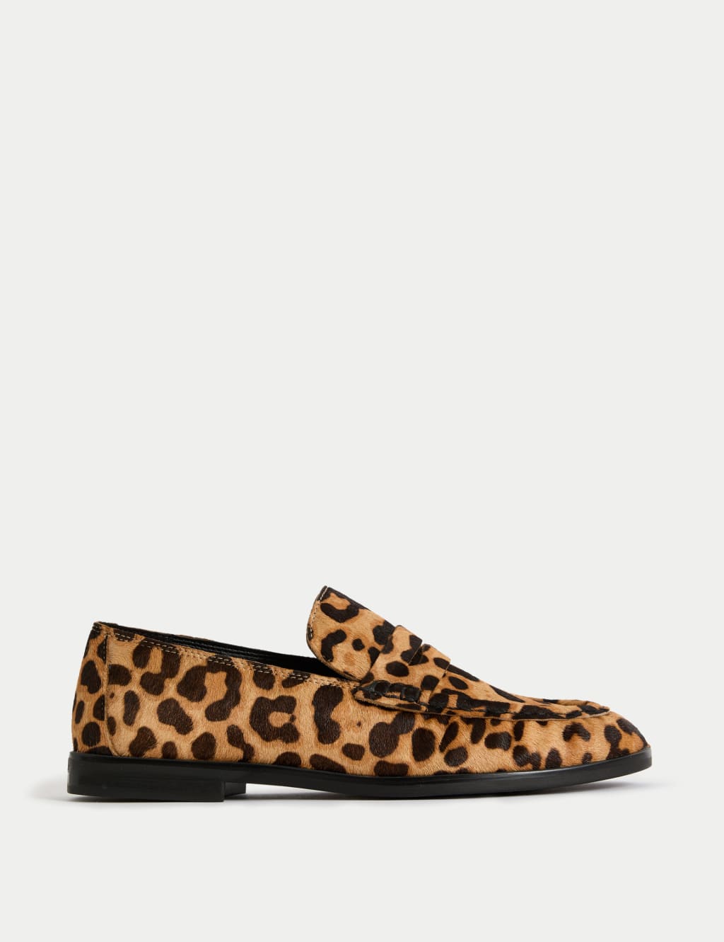 Leather Leopard Print Flat Loafers