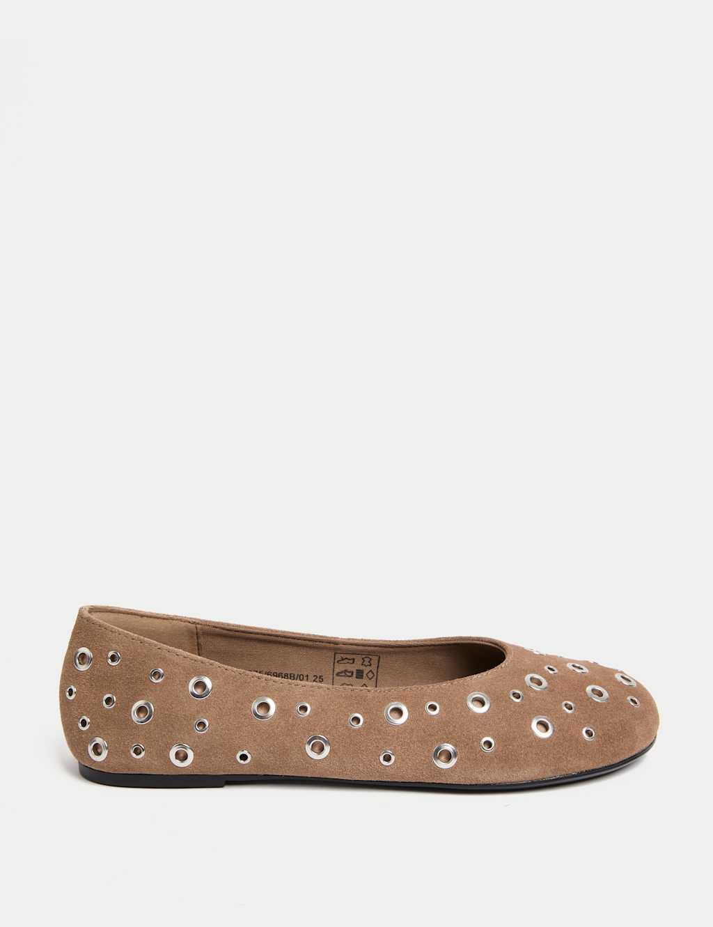Suede Eyelet Studded Flat Ballet Pumps