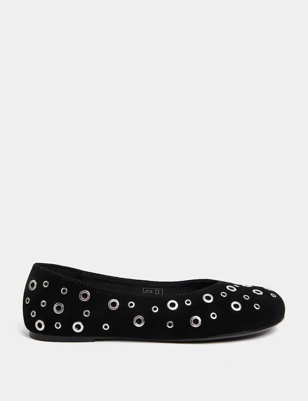 Suede Eyelet Studded Flat Ballet Pumps