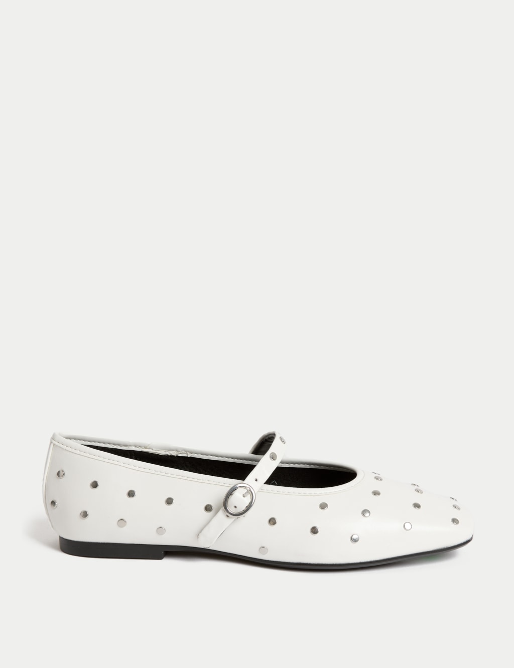 Studded Buckle Flat Ballet Pumps