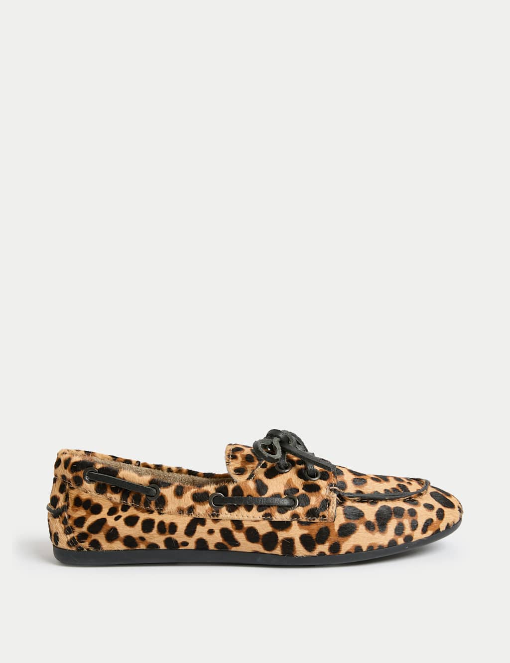 Leather Leopard Print Flat Boat Shoes