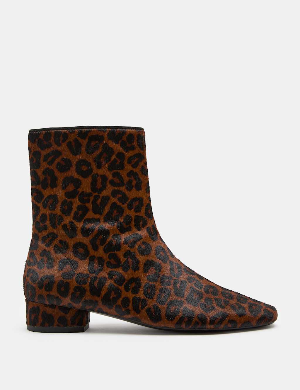 M&S Women's Leather Leopard Print Block Heel Sock Boots - 4½ - Brown Mix