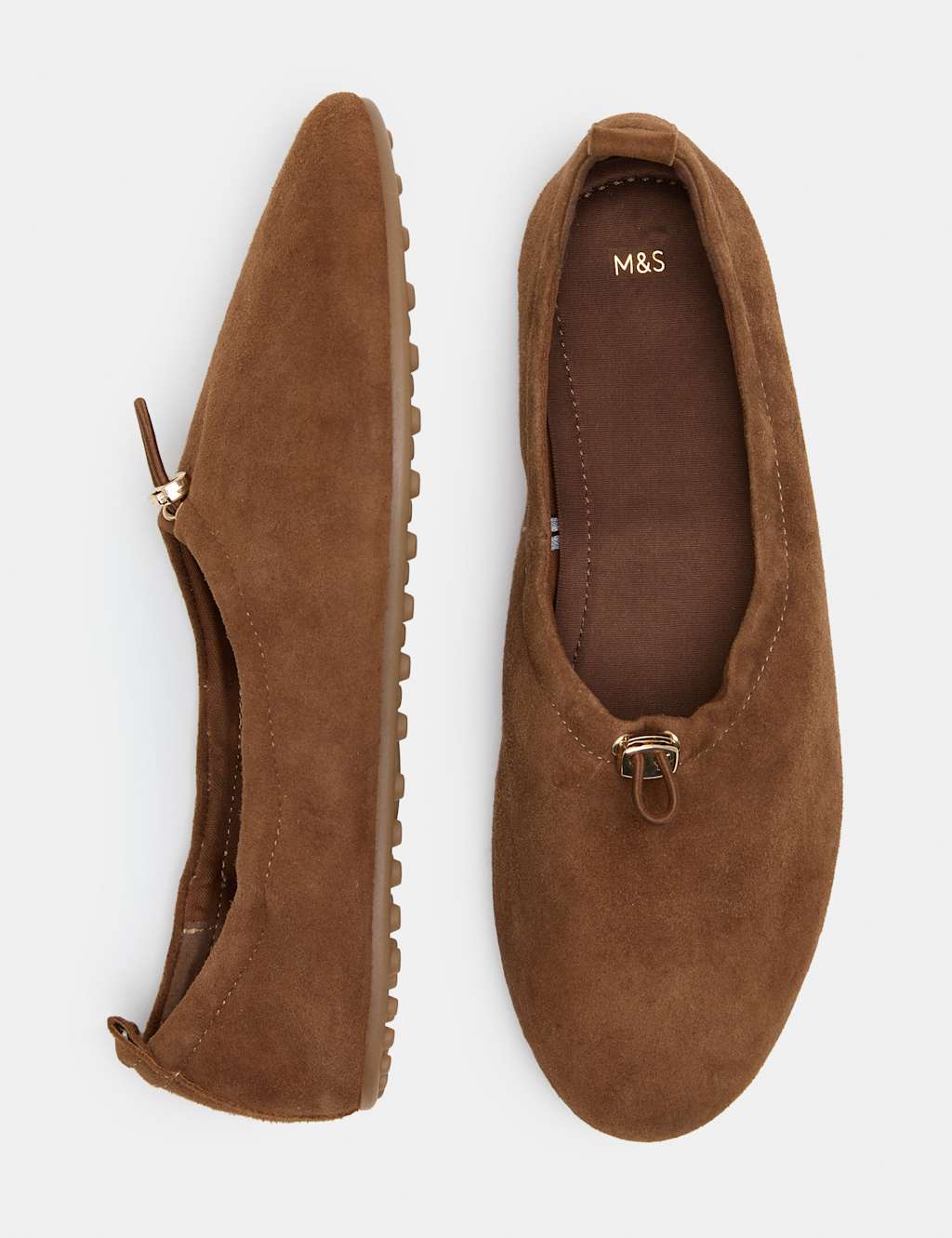 M&S Women's Suede Toggle Cord Flat Ballet Pumps - 7 - Tan