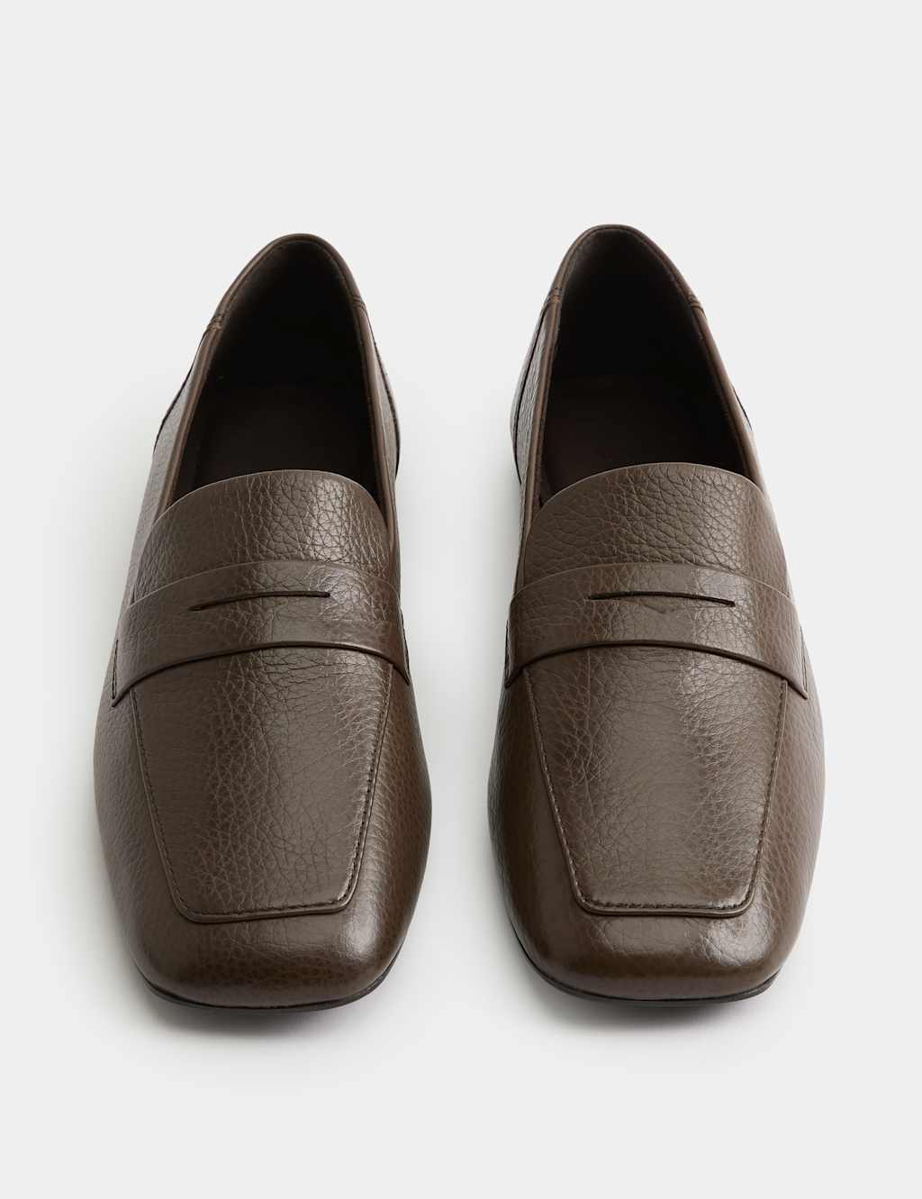 M&S Women's Leather Flat Square Toe Loafers - 3 - Brown