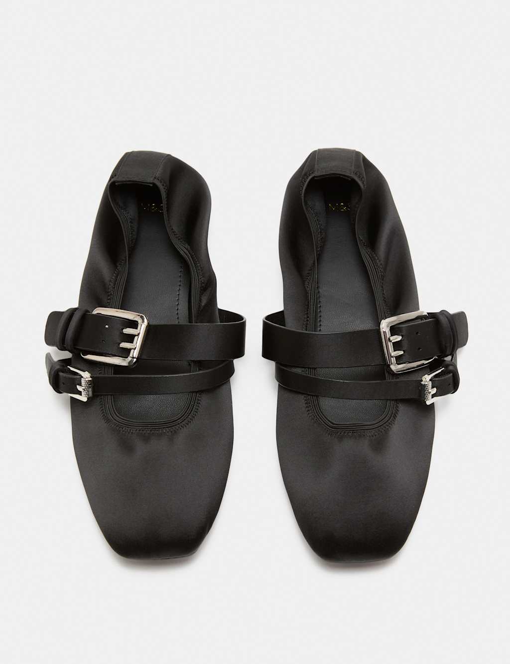 M&S Women's Satin Double Buckle Mary Jane Ballet Pumps - 3 - Black Mix