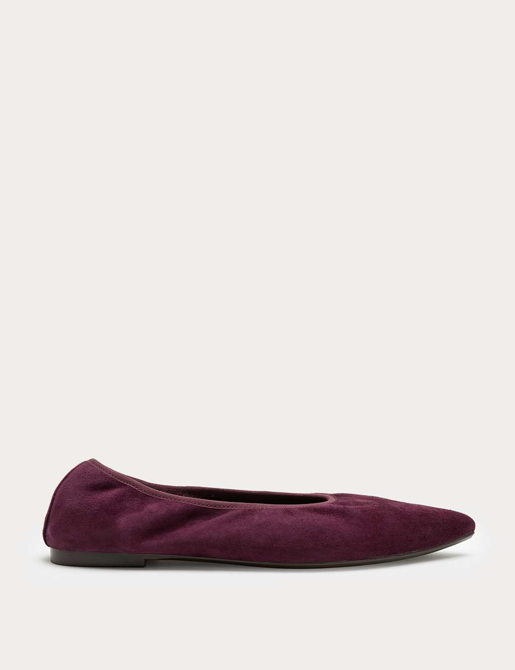 M&S Women's Suede Flat Pointed Toe Ballet Pumps - 4 - Plum