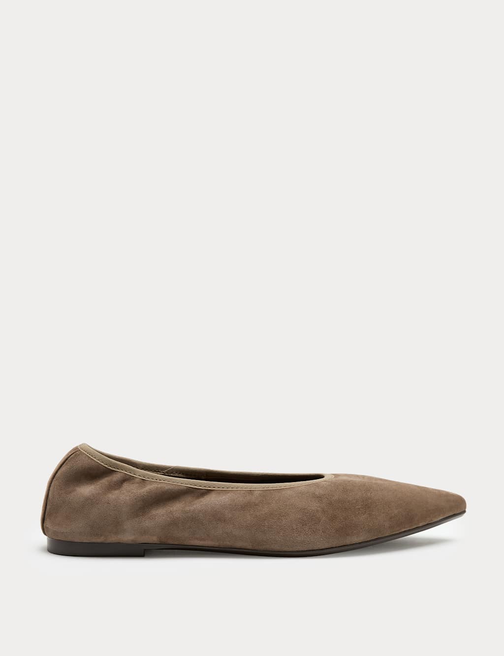 M&S Women's Suede Flat Pointed Toe Ballet Pumps - 7 - Fawn