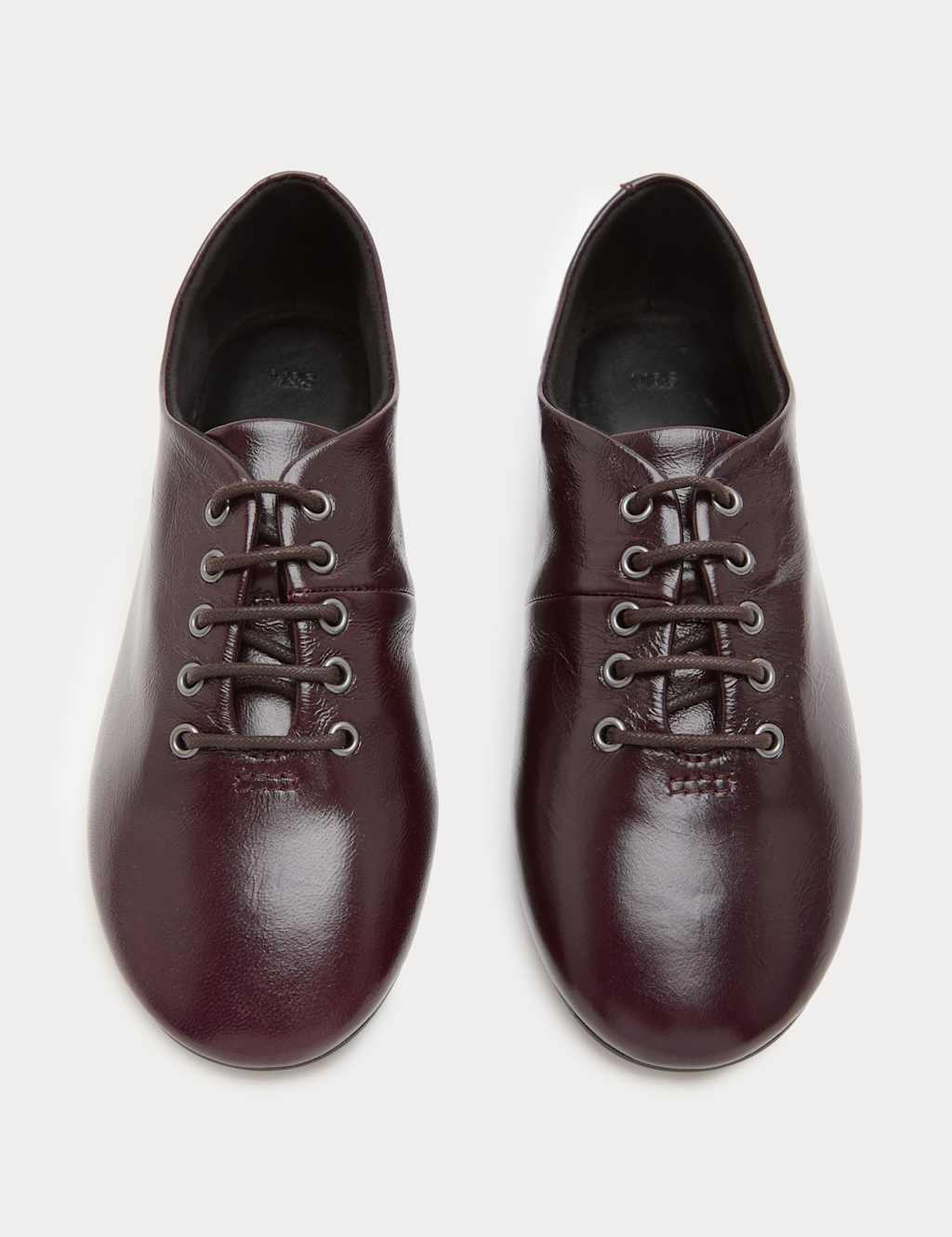 M&S Women's Leather Lace Up Flat Shoes - 6 - Wine