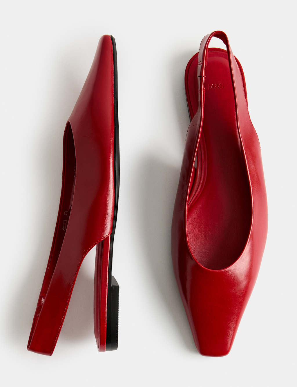 M&S Women's Leather Patent Flat Chisel Toe Slingback Soes - 4 - Red