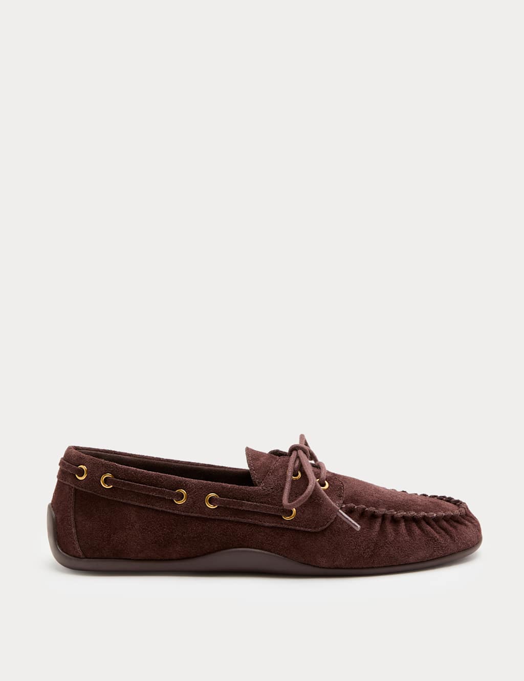 M&S Women's Suede Lace Up Flat Boat Shoes - 4 - Brown