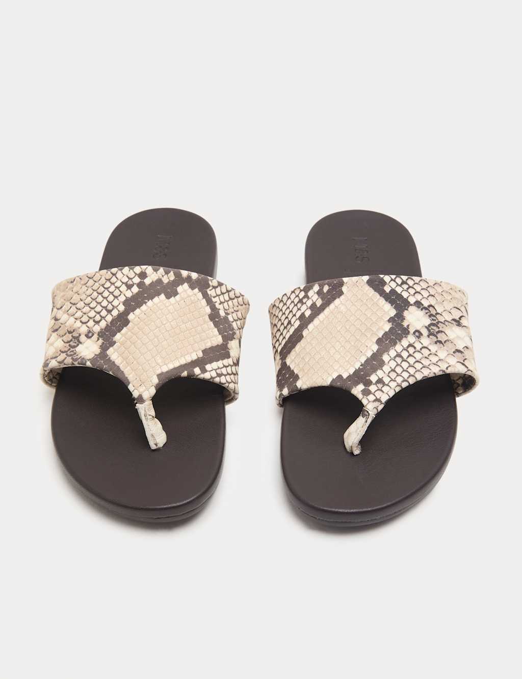 M&S Women's Leather Snake Print Toe Post Mules - 4 - Black Mix