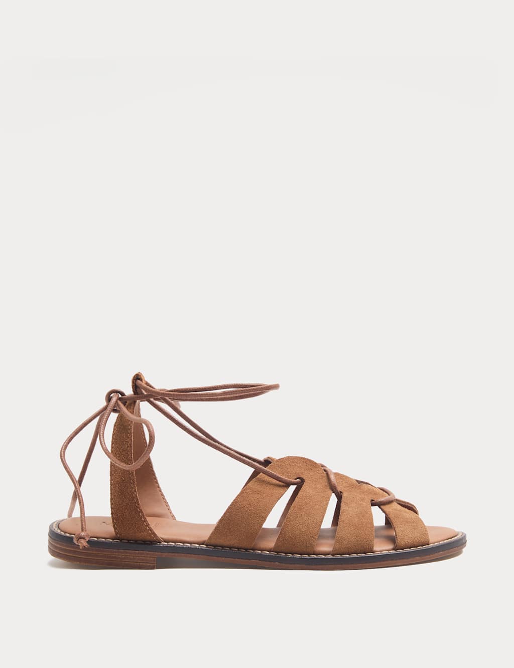 M&S Women's Suede Lace Up Flat Gladiator Sandals - 5 - Tan
