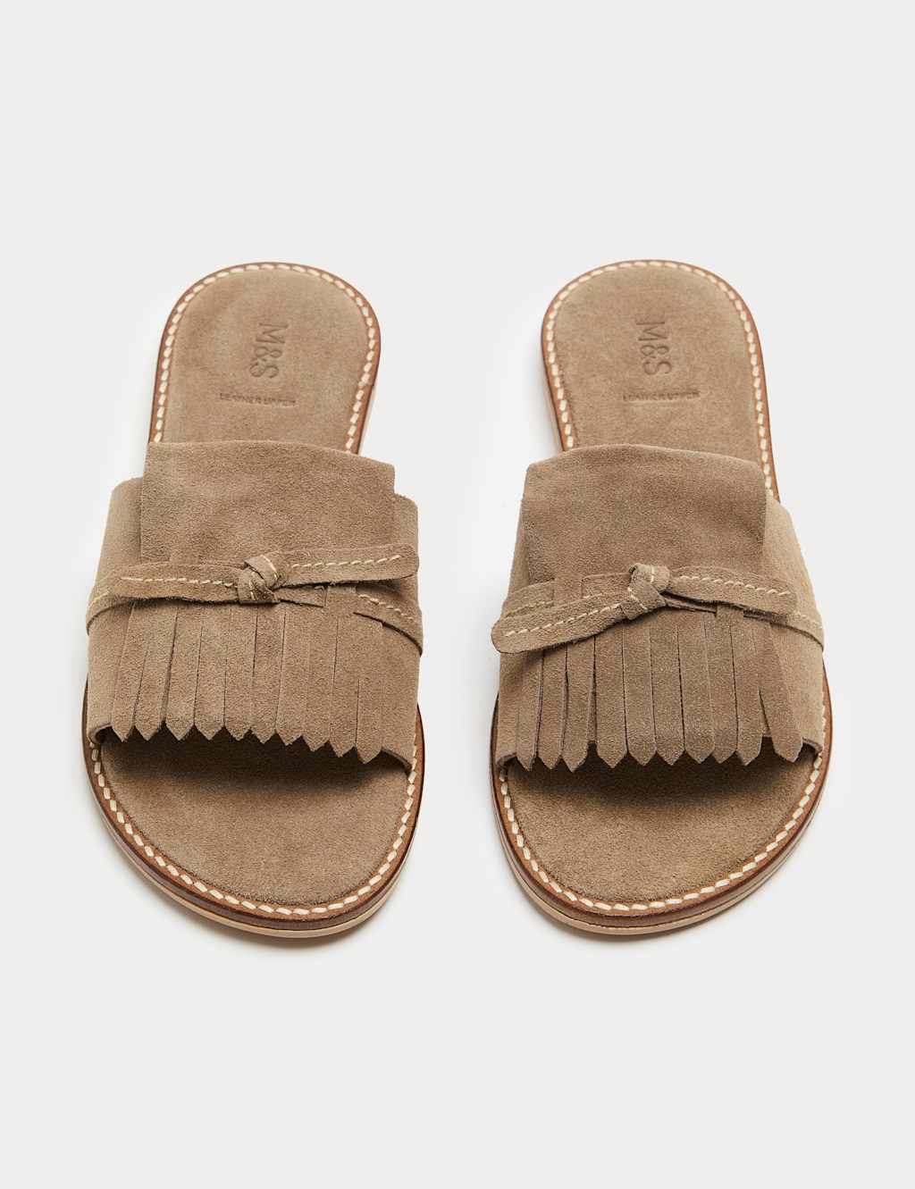 M&S Women's Suede Fringed Flat Mules - 5 - Taupe